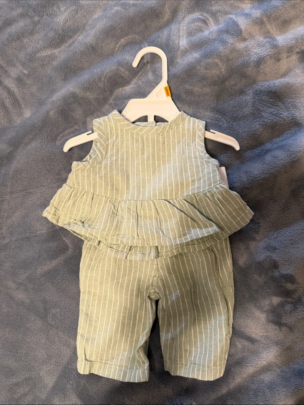 Carter's Sage Green Striped Baby Overalls Set